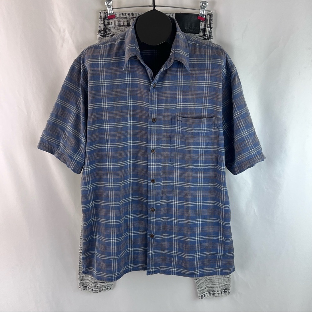 Vintage Blue Plaid Madison Trader Silk and Cotton Blend Size L - Picture 13 of 15